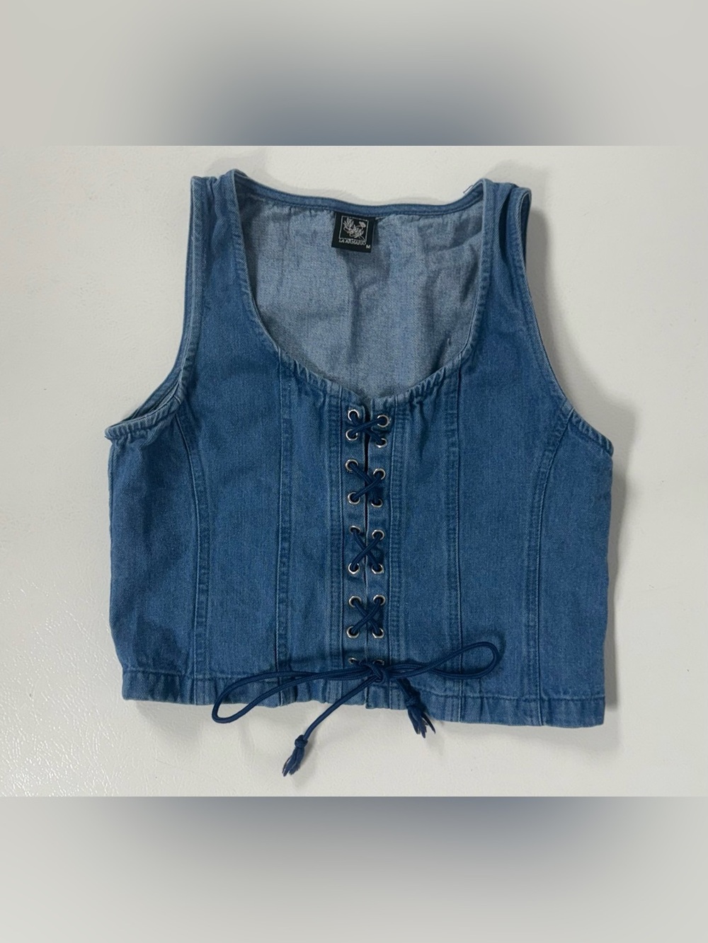 Denim Vest Lace Up Distressed Boho Western Cowgirl Festival Fairy Grunge Medium